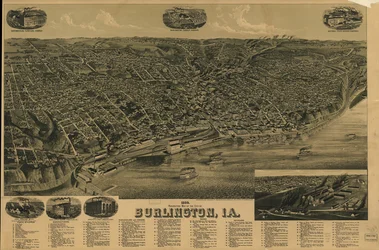 Carte en perspective de 1889 de la ville de Burlington, Ia. LOC 75693230