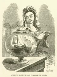 Gulliver navigue son bateau pour amuser sa nourrice