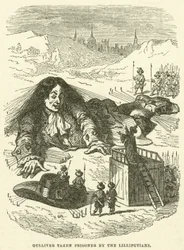 Gulliver fait prisonnier par les Lilliputiens (gravure)