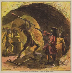 Rencontre de Peter Wilkins avec un natif du mont Alkoe (lithographie en couleur)