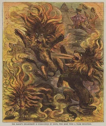 Le campement du Baron est entouré de lions, qui reçoivent un accueil chaleureux