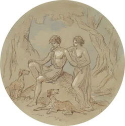 Un des dix-huit dessins pour une série de planches illustrant Vénus et Adonis