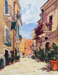 Vieille ville, Bari, Italie, vers 2024 (aquarelle et encre sur papier)