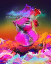 Statue psychédélique aux couleurs vives