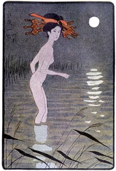 Jeune Japonais se baignant dans un étang au clair de lune - dans «Japanese Doll» de Félicien Champsaur, illustration de Hanabusa Itchō, Paris