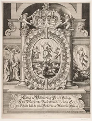 La transfiguration du Christ. Entouré des armoiries de Margrethe Rosenkrantz
