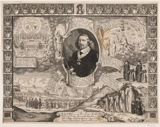 Gregers Krabbe à Torstedlund entouré de représentations allégoriques et de blasons
