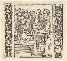 Anges servis à une table, illustration du Speculum Passionis, 1507