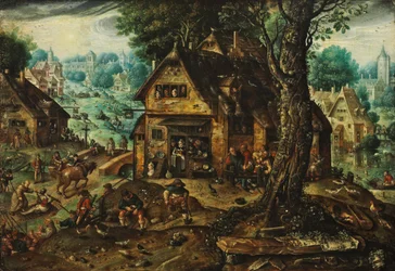 Vue de village avec de nombreuses personnes