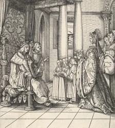 Le Roi Blanc Recevant Sa Fille Marguerite et les Enfants du Roi Philippe, de Der Weisskunig, 1514-16