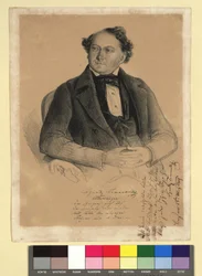Tomaselli Ignaz, comédien et chanteur  (1812-1862)
M.facs. Signature et poème de 4 vers « Weltbühne »

Sur le côté droit, poème de quatre vers en guise de dédicace d