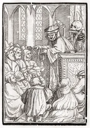 La mort vient pour le prédicateur, gravé par Georg Scharffenberg, de 