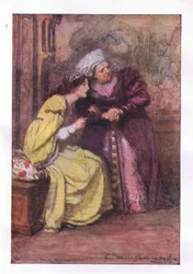 Viens ici infirmière. Qui est ce gentleman ? (Roméo et Juliette), des Œuvres complètes de Shakespeare publiées par George Harrap & Co Ltd, années 1920