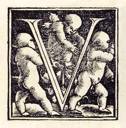 Lettre illuminée "V" de la troisième édition de 1518 de 
