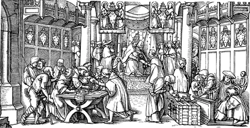 La vente des indulgences, détail