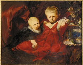 Ida et Risa Ruessemayer, nièces de Johann Ruessemayer, mécène de Makart ... (peinture sur toile)