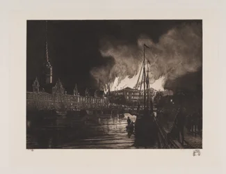Le palais de Christiansborg en flammes