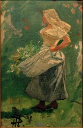 Fille de paysan avec chou dans le tablier