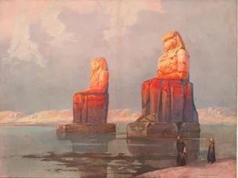 Les statues de Memnon devant le temple