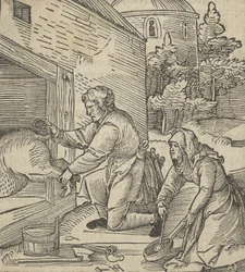 Un fermier abattant un cochon, de Hymmelwagen auff dem, wer wol lebt