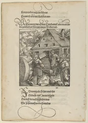 Poussé par Fürwittig, Theuerdanck essaie de manipuler une pierre à polir, de Theuerdanck, 1517