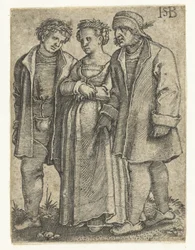 Couple de mariés et père de la mariée