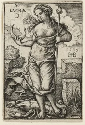 Lune, planche sept des Sept Planètes avec les Zodiacs