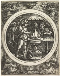 Mucius Scaevola tenant sa main dans le feu