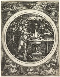 Mucius Scaevola tenant sa main dans le feu