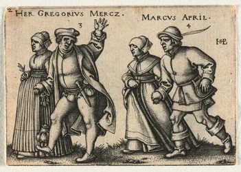 Le Mariage paysan ou les Douze Mois : 3-Her Gregorius Mercz 4-Marcus April, 1546