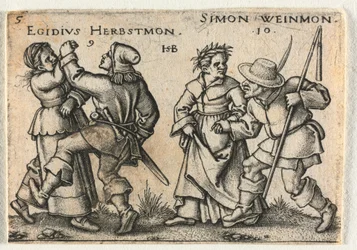 Le mariage paysan ou les douze mois : 9-Egidius Herbstmon 10-Simon Weinmon, 1546