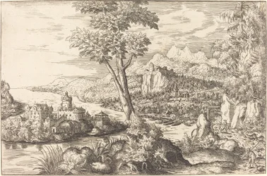 Paysage avec trois hommes, vers 1558-1559