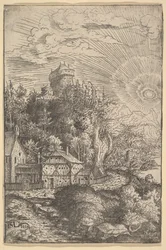 Paysage avec un château perché sur un rocher, 1553