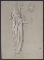 Christ avec la main droite tendue, à côté répétition de la tête de la figure