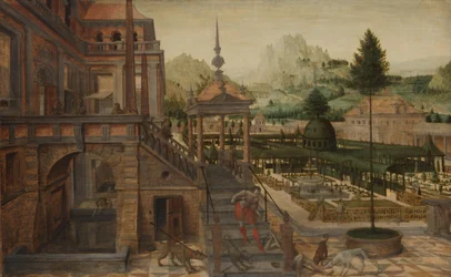 Jardins du palais avec le pauvre Lazare au premier plan
