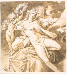 Danois : Mars caressant Vénus ; à gauche. un cupidon lui remettant une couronne