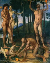 Hommes cueillant des oranges dans un bosquet