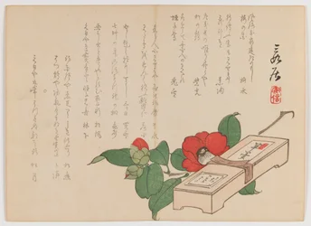 Camélia avec boîte de sucreries (Yokan), vers 1860