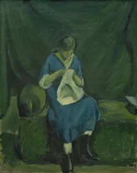 Une jeune fille cousant