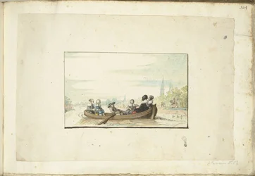 Groupe de six personnes dans un bateau sur le canal de Zwolle