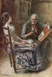 Bertha et son père (lithographie en couleur)