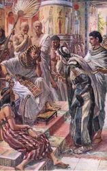 Jacob devant Pharaon, illustration de Pictures That Teach The Crown Series, 1920