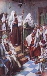 Saint Paul prêchant dans la synagogue à Antioche, illustration de Harold Copping Pictures: The Crown Series, vers 1920