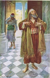 Le Pharisien et le publicain, illustration tirée de Harold Copping Pictures: The Crown Series, vers les années 1920