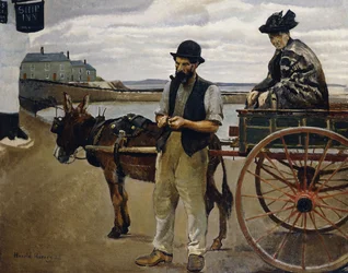 Homme avec une femme dans une charrette
