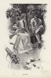 Couple romantique faisant une pause dans leur partie de golf (lithographie)