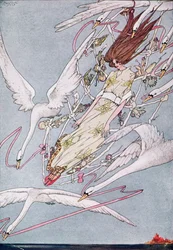 "Et toute la journée ils volèrent en avant", illustration de Les Cygnes sauvages par Hans Christian Andersen