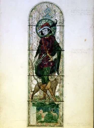 Conception pour une fenêtre à un seul panneau avec la figure de Saint Hubert