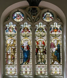 Oxford, Chapelle du Brasenose College, James Powell & Sons, Harry Ellis Wooldridge, St Cedda, Madonna & Enfant, St Michel, St Hugh