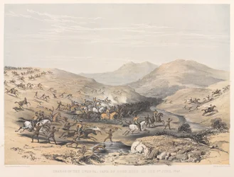 Charge sur le Gwanga, Cap de Bonne Espérance, le 8 juin 1846 (lithographie en couleur)